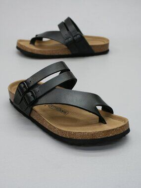 Aerothotic 39 Ladies 9 Kaizen Split-toe Black Arch Support Slides Shoes Sandals